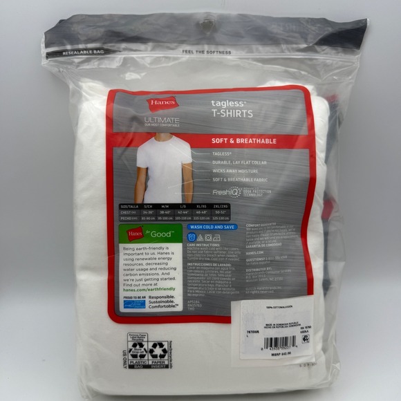 Hanes Ultimate Men's L Large 6 Pack White Tagless T Shirts Soft Breathable - Picture 2 of 4